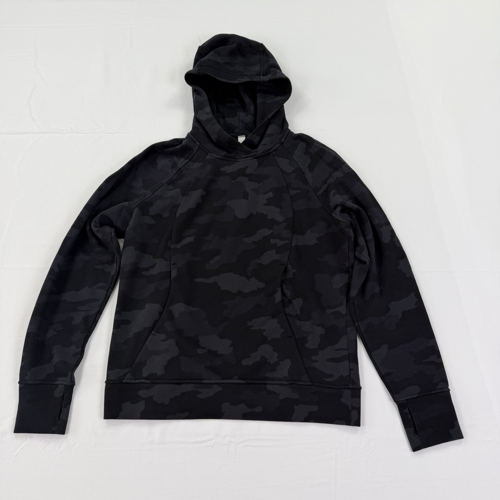 Lululemon Hoodie Womens 6 Black Incognito Camo Pullover Thumbholes Gym Yoga Run